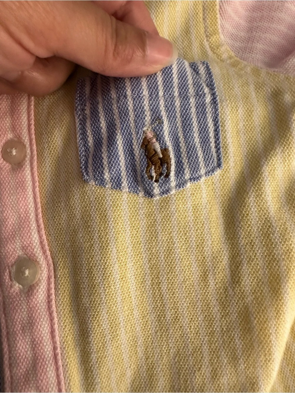 Ralph Lauren Pastel Striped Button-Front Baby Romper - Blue, Yellow & Pink
